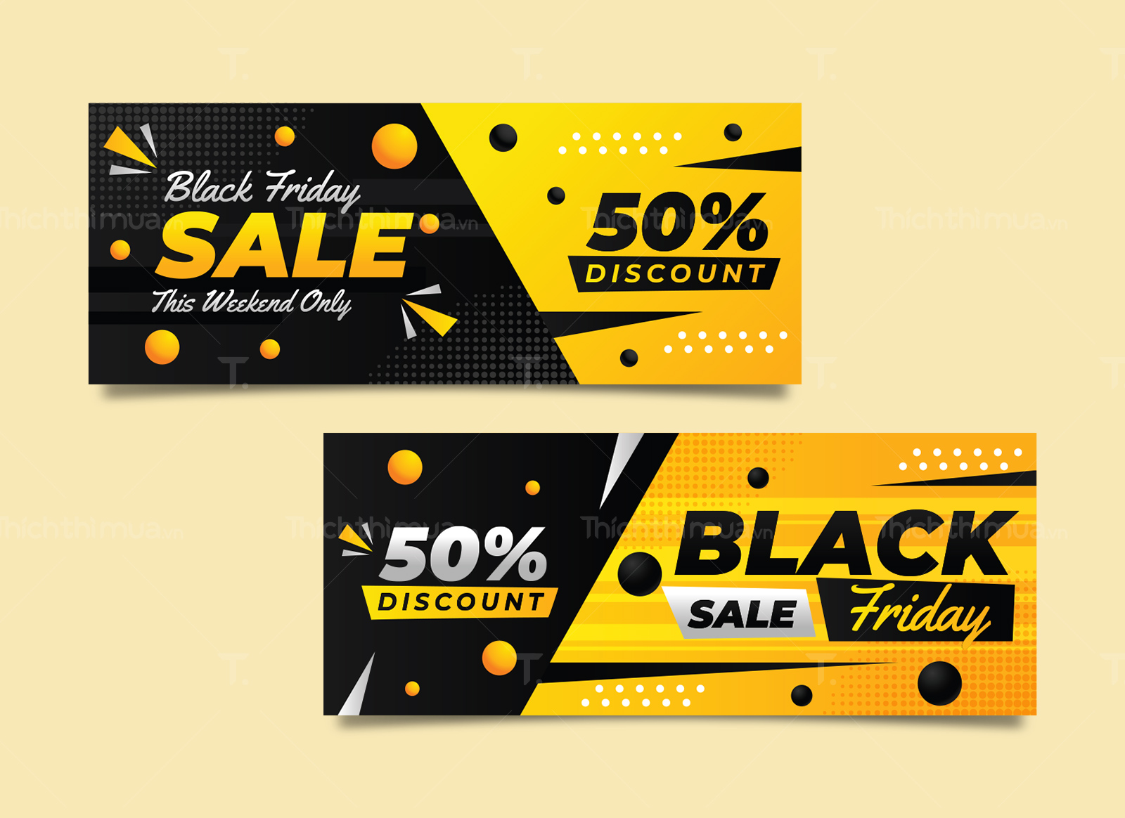 Phiếu Khuyến mãi 50% Black Friday màu vàng đen