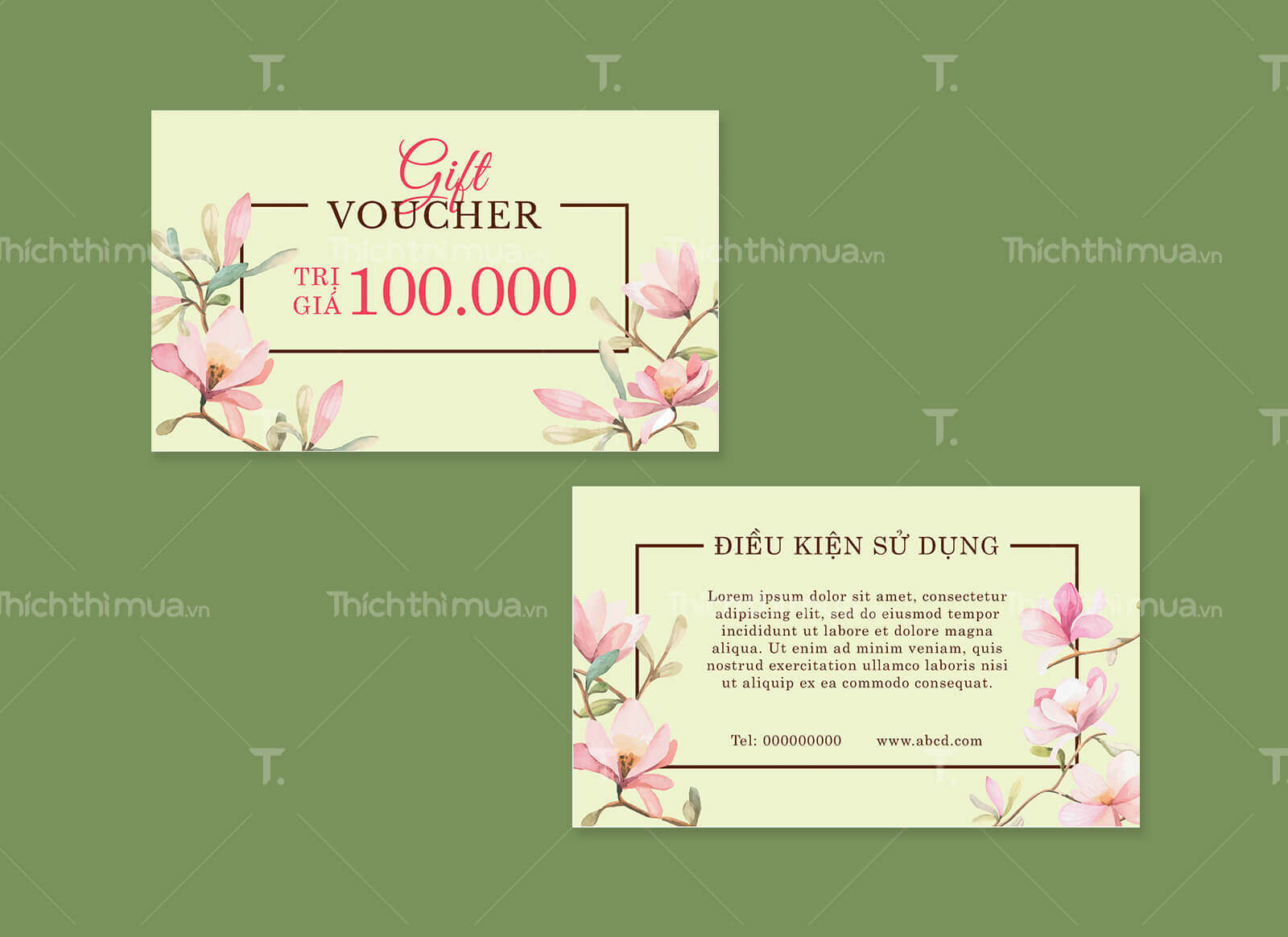 phiếu quà tặng có tông màu xanh