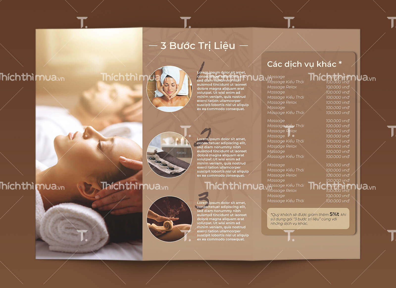 Tờ gấp 3 giới thiệu dịch vụ spa và giảm giá